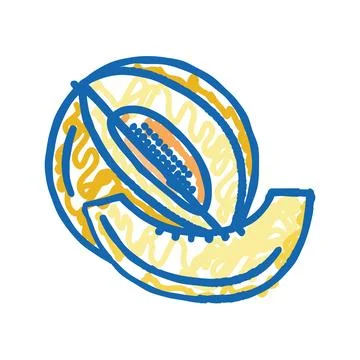 Slice cut melon icon doodle illustration Stock Illustration