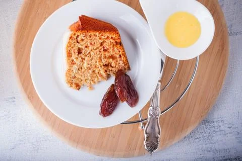 A slice of Date cake Stock Photos