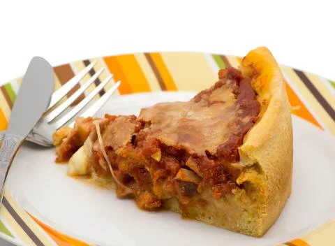 Slice of deep dish pizza Stock Photos