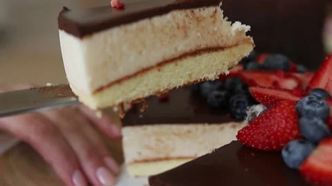A slice of delicious cake in the cut Stock Footage 142492485