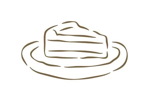 A Slice Of Delicious Layered Cake On A Plate Hand Drawn Vector Illustration Illustrazione stock