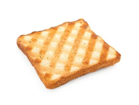 Slice of delicious toasted bread isolated on white Stock Photos