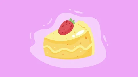 Slice of delicious yellow cake topped with red strawberry against purple ba.. Stock Footage 338319067