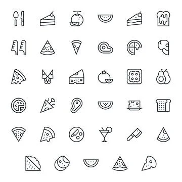 Slice Display Perfect Vector Set with 35 256x256 Regular Line Icons Illustrazione stock