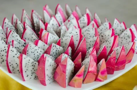 Slice of dragon fruit Stock Photos