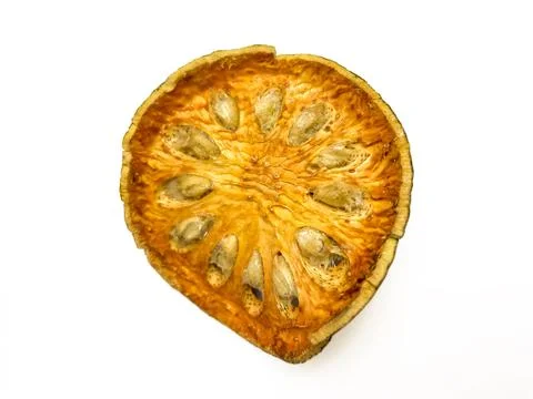 A slice of dried matum on a white background Fotos de archivo