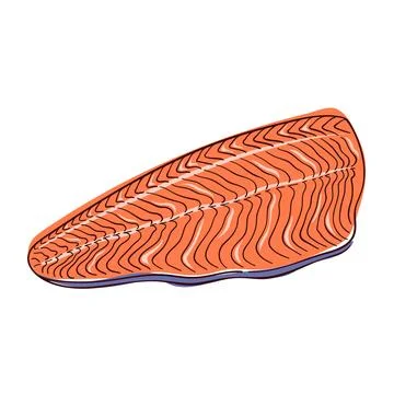 Slice fillet of salmon in flat style. Fresh piece fish product. Design for Stock Illustration