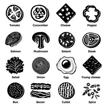 Slice food icons set, simple style Stock Illustration