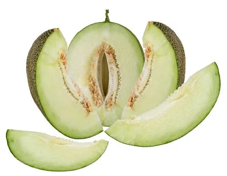 A slice of fresh green melon on an isolated background. Stock Photos