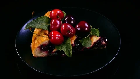 Slice of fresh homemade pie made from cherries in 4K 動画素材 78506099