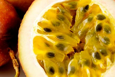 Slice fresh passionfruit Stock Photos