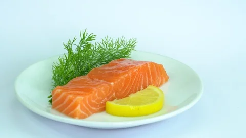 Slice of fresh salmon in extreme macro close up. conceto of omega 3 Stock Footage 87963438