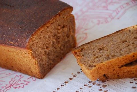 Slice of Freshly Breakfast baked cornbread loaf Stock Photos