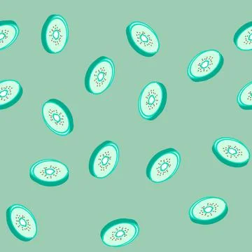 Slice fruit kiwi isometric icon seamless pattern Stock Illustration