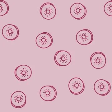 Slice fruit kiwi line vector seamless pattern Stock Illustration