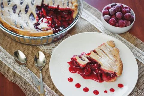 Slice of fruit pie with cherries Stock Photos