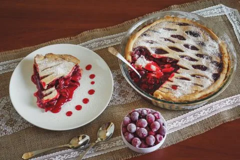 Slice of fruit pie with cherries Stock Photos