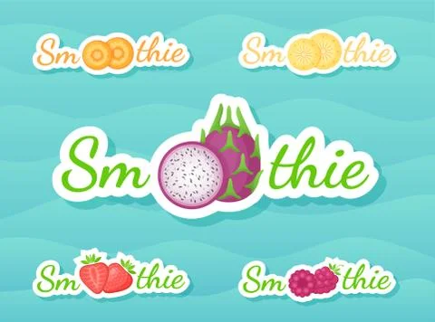 Slice fruit smoothie drink sticker logo set design Illustrazione stock