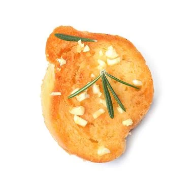 Slice of garlic bread with herbs isolated on white, top view Stock Photos