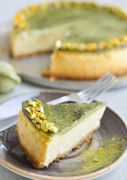 Slice of  Green apple pie with mint on a plate Stock Photos
