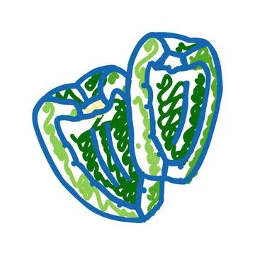Slice green pepper icon doodle illustration Illustrazione stock