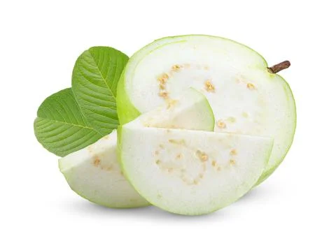Slice of guava fruit on white background. Stock Photos