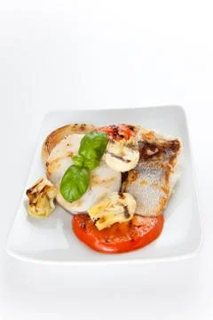 Slice of hake grilled Stock Photos