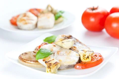 Slice of hake grilled Stock Photos