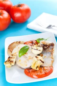 Slice of hake grilled Stock Photos