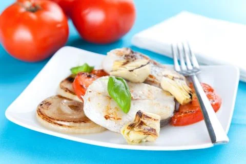 Slice of hake grilled Stock Photos