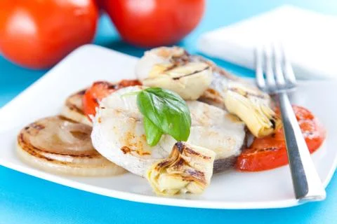 Slice of hake grilled Stock Photos