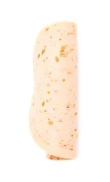 Slice of ham over isolated white background Stock Photos