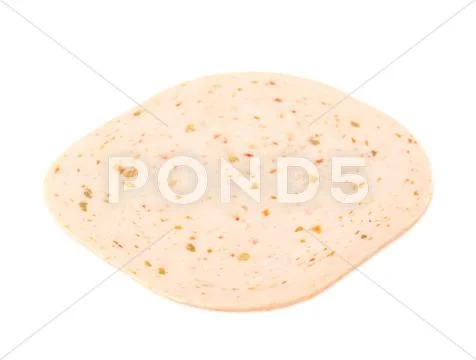 Slice of ham over isolated white background Stock Photos