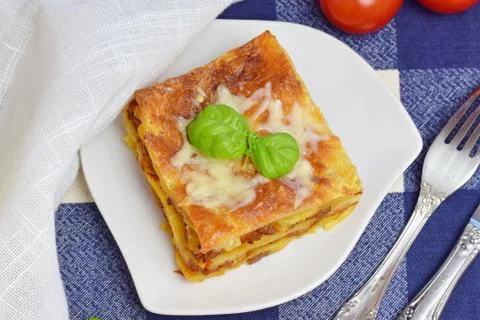 Slice of a home made lasagna with minced meat, tomato, cheese Stock Photos