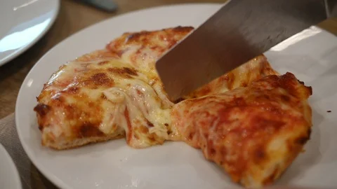 Slice of hot pizza cheese lunch Stock Footage 124114682