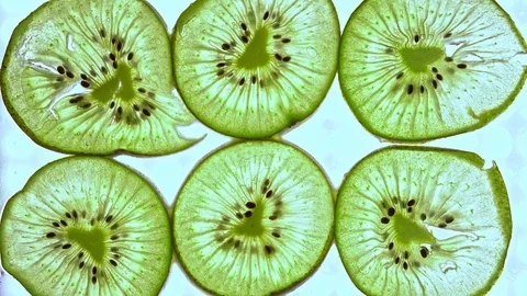 Slice of kiwi in the section is slowly flattened Stock Footage 122940449