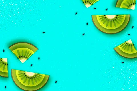 Slice of kiwi.Top view. Kiwi and Starfruit Super Summer in paper cut style Stock Illustration