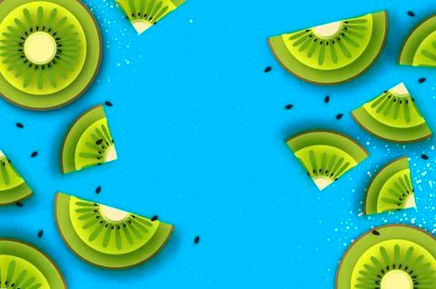 Slice of kiwi.Top view. Kiwi Super Summer in paper cut style. Origami juicy ripe Stock Illustration