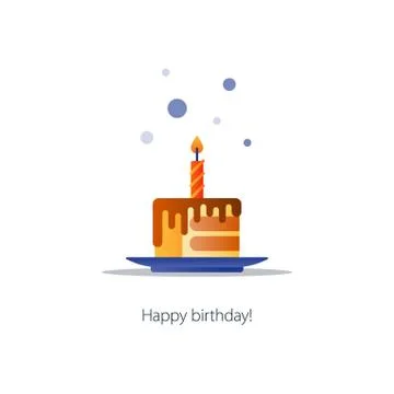 Slice of layered cake on dish with candle, tasty dessert Stock Illustration