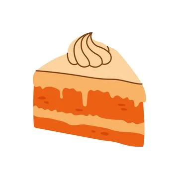 Slice of layered carrot or pumpkin cake with cream frosting Illustrazione stock