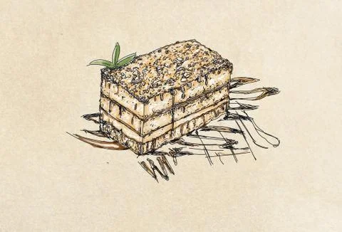 Slice of layered chocolate cake Stock Illustration