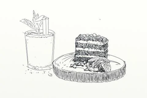 Slice of layered chocolate cake Stock Illustration