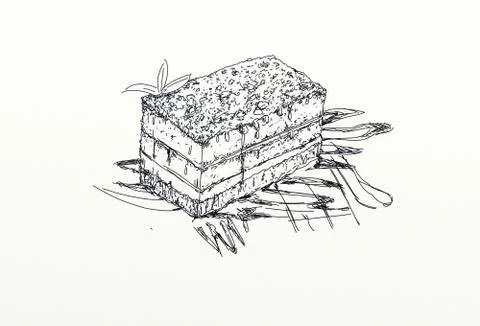 Slice of layered chocolate cake Illustrazione stock