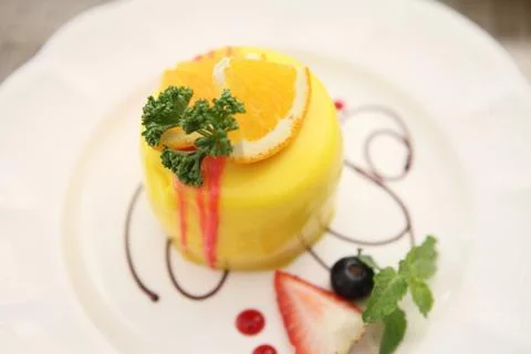 Slice of lemon cheese cake Stock Photos