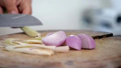 Slice lemon grass home cook in 4k slow motion Stock Footage 113588471