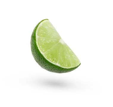 A slice of Levity lime floating in the air isolated on white Stock Photos