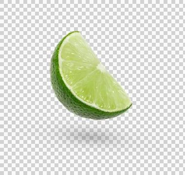 A slice of Levity lime floating in the air isolated on transparent Stock Photos