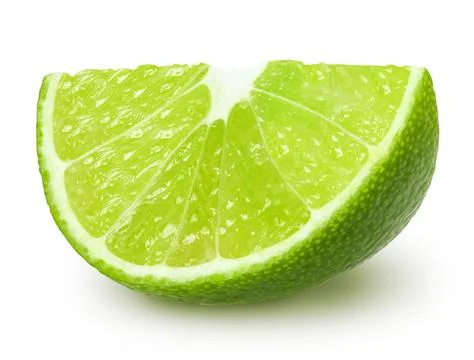 Slice of lime citrus fruit isolated on white background, with clipping path Stock Photos