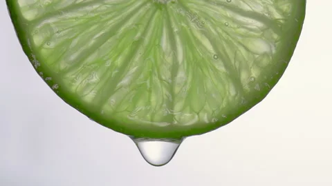 Slice of lime. Drop of juice flowing down Stock Footage 303195141