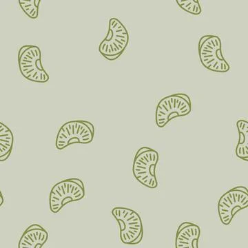 Slice mandarin clementine line vector seamless pattern Stock Illustration